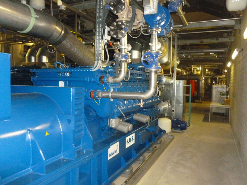 One of the two MWM gas engines of the cogeneration power plant at the Bitburger Brewery. 